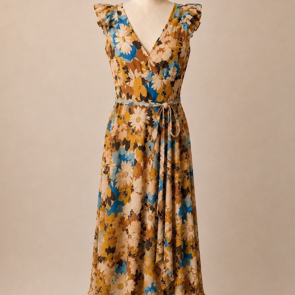 Lauren Ralph Lauren Floral Midi Dress in Mustard, Blue, Cream